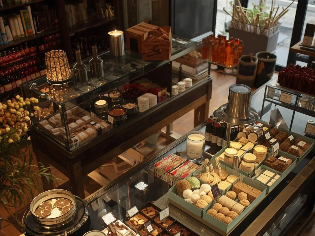Vitrine réfrigérée et comptoir de l'épicerie fine